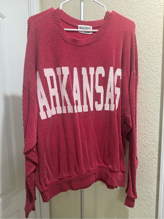 BUCKETLIST Tops - BUCKETLIST Red Crewneck Sweater with ARKANSAS Lettering
